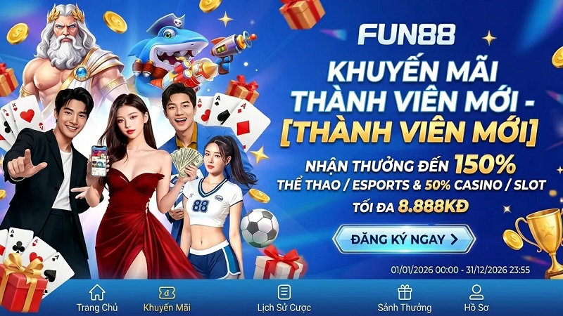 Ưu đãi đăng ký dành riêng cho người chơi mới của Fun88