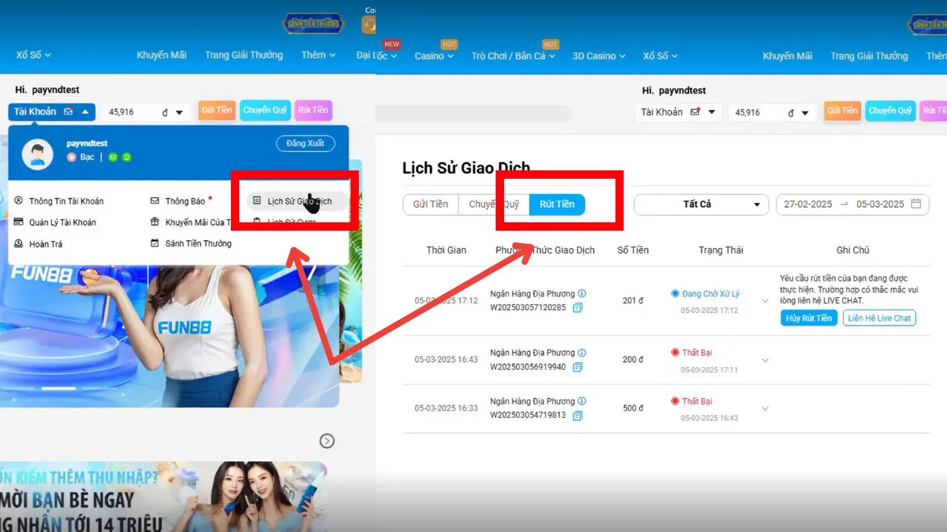 Lưu ý quan trọng khi thực hiện rút tiền Fun88